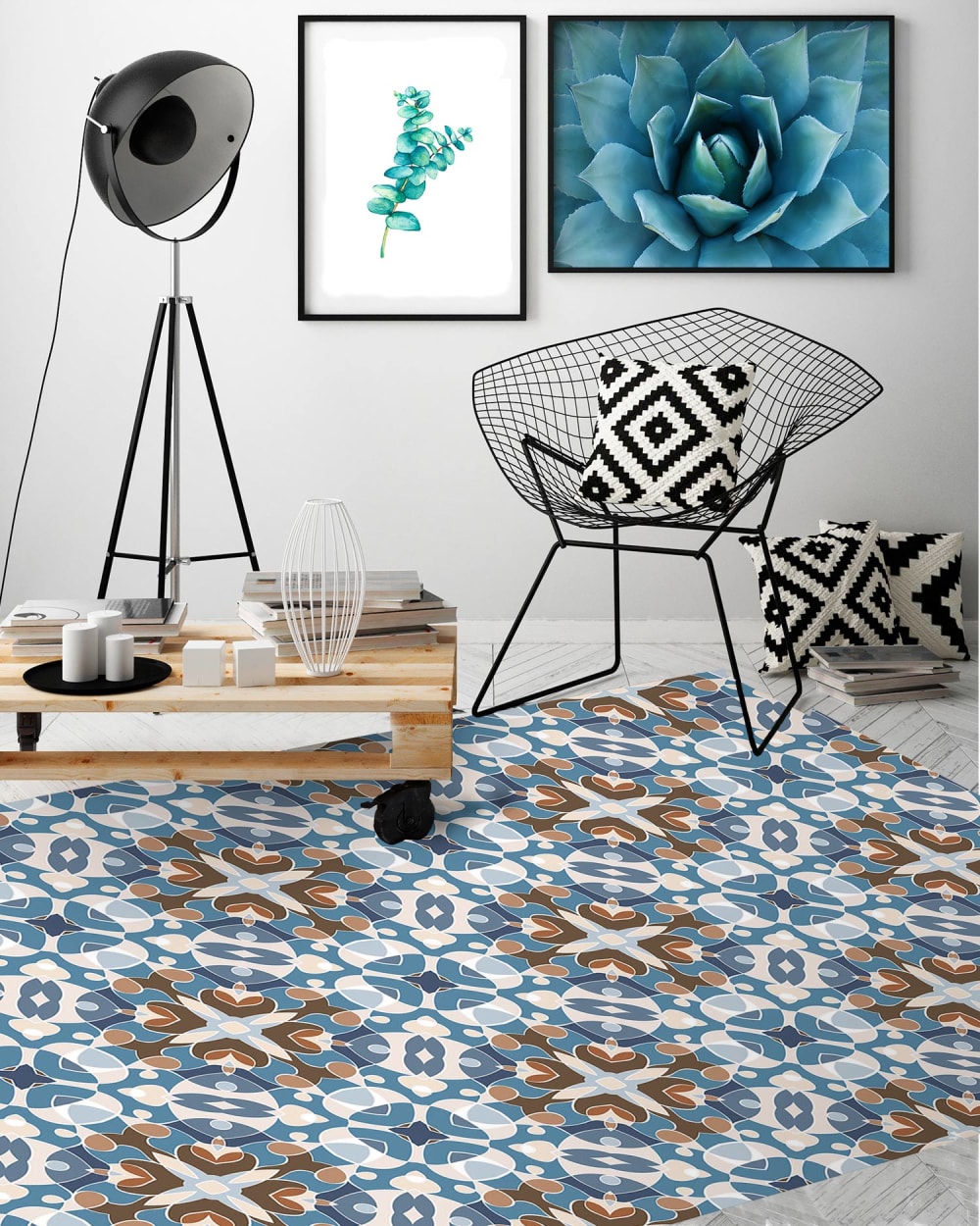 Alfombra vinílica estilo hidráulico oriental azul 140x200 cm - Maisons du Monde