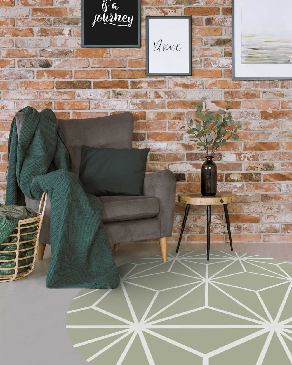 Alfombra vinílica redonda líneas estrellas verde 150x150 cm - Maisons du Monde
