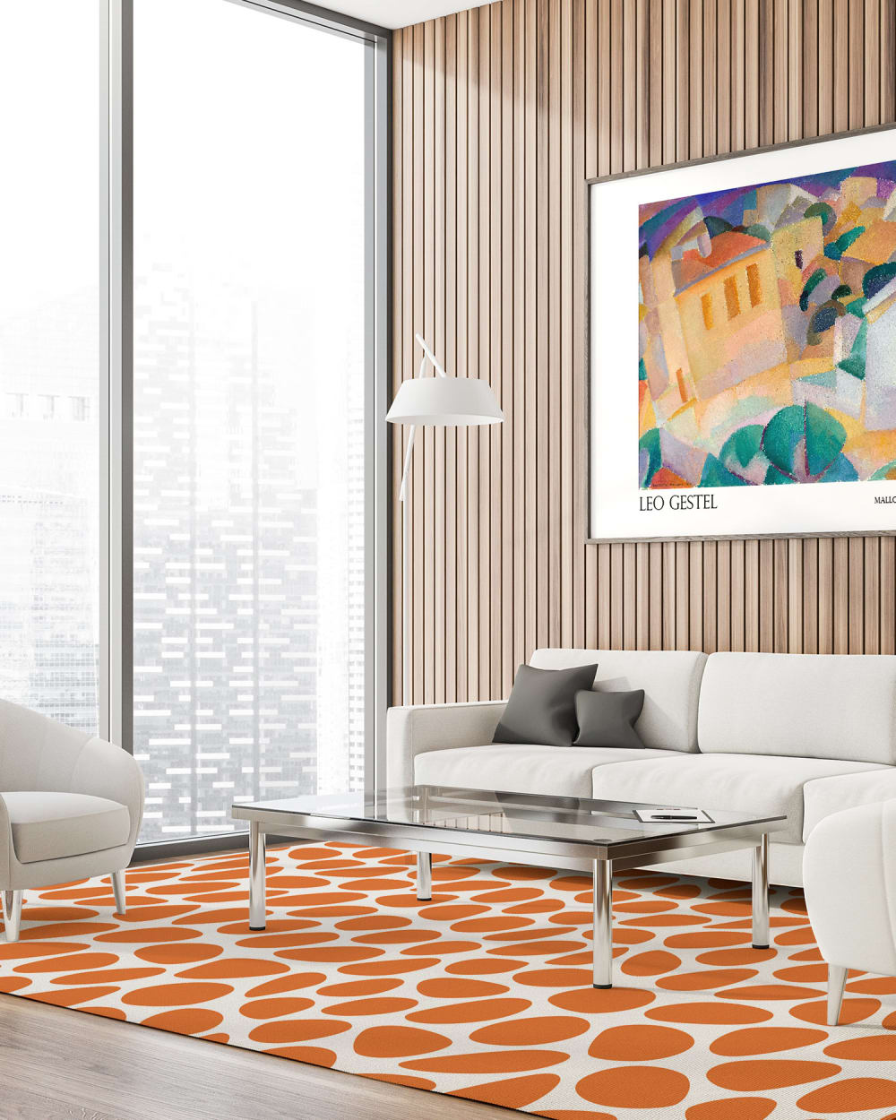 Tapis vinyle motif pavée orange 80x150cm — vue 4