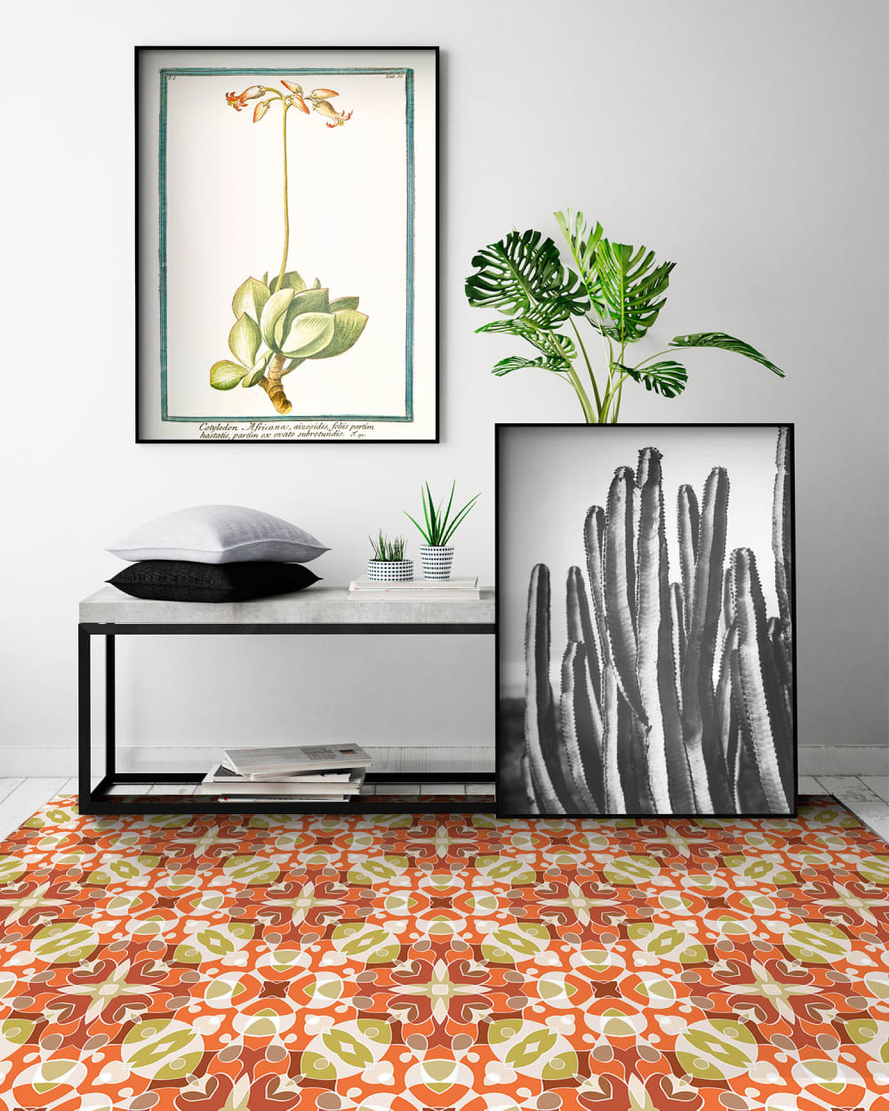Tapis vinyle style hydraulique oriental orange 120x170cm — vue 3