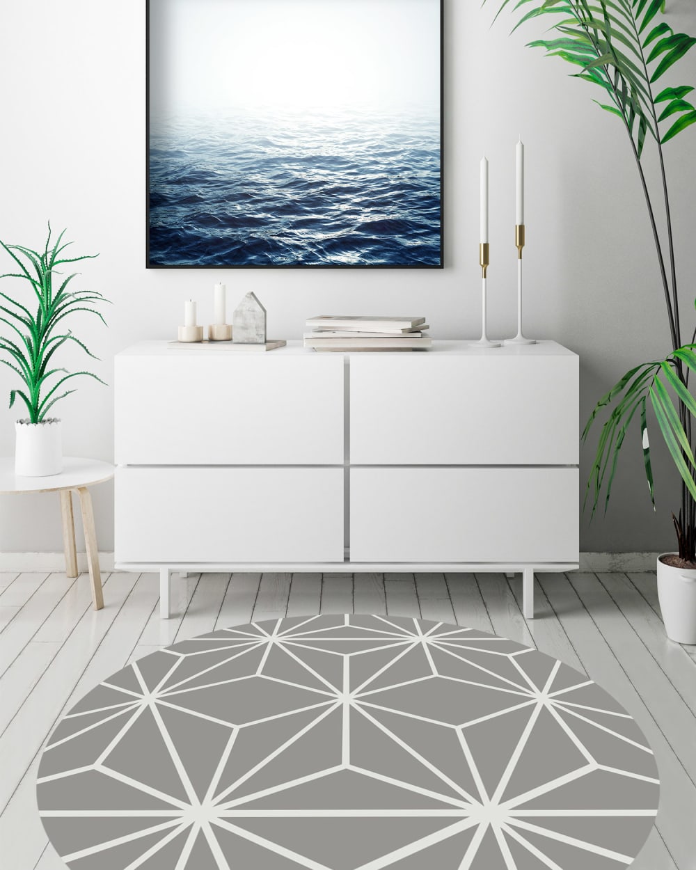 Alfombra vinílica redonda líneas estrellas gris 100x100 cm - Maisons du Monde