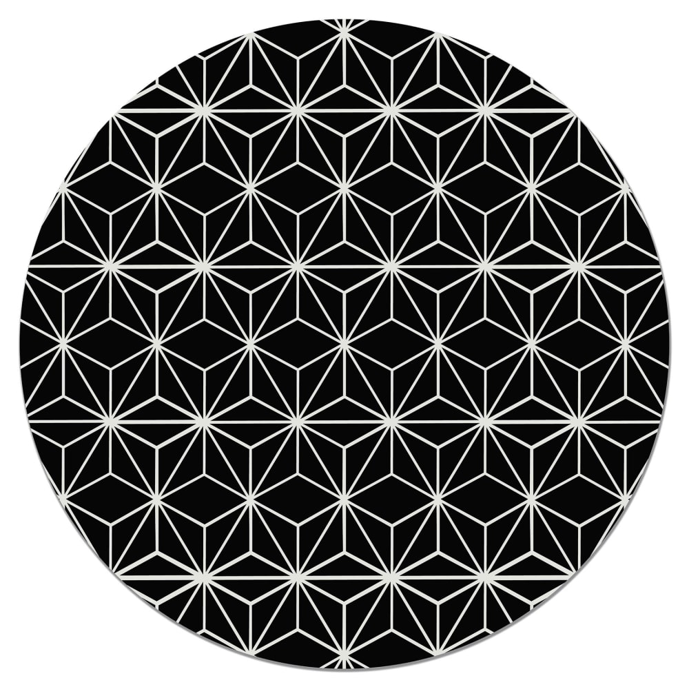 Alfombra vinílica redonda líneas estrellas negro 190x190 cm