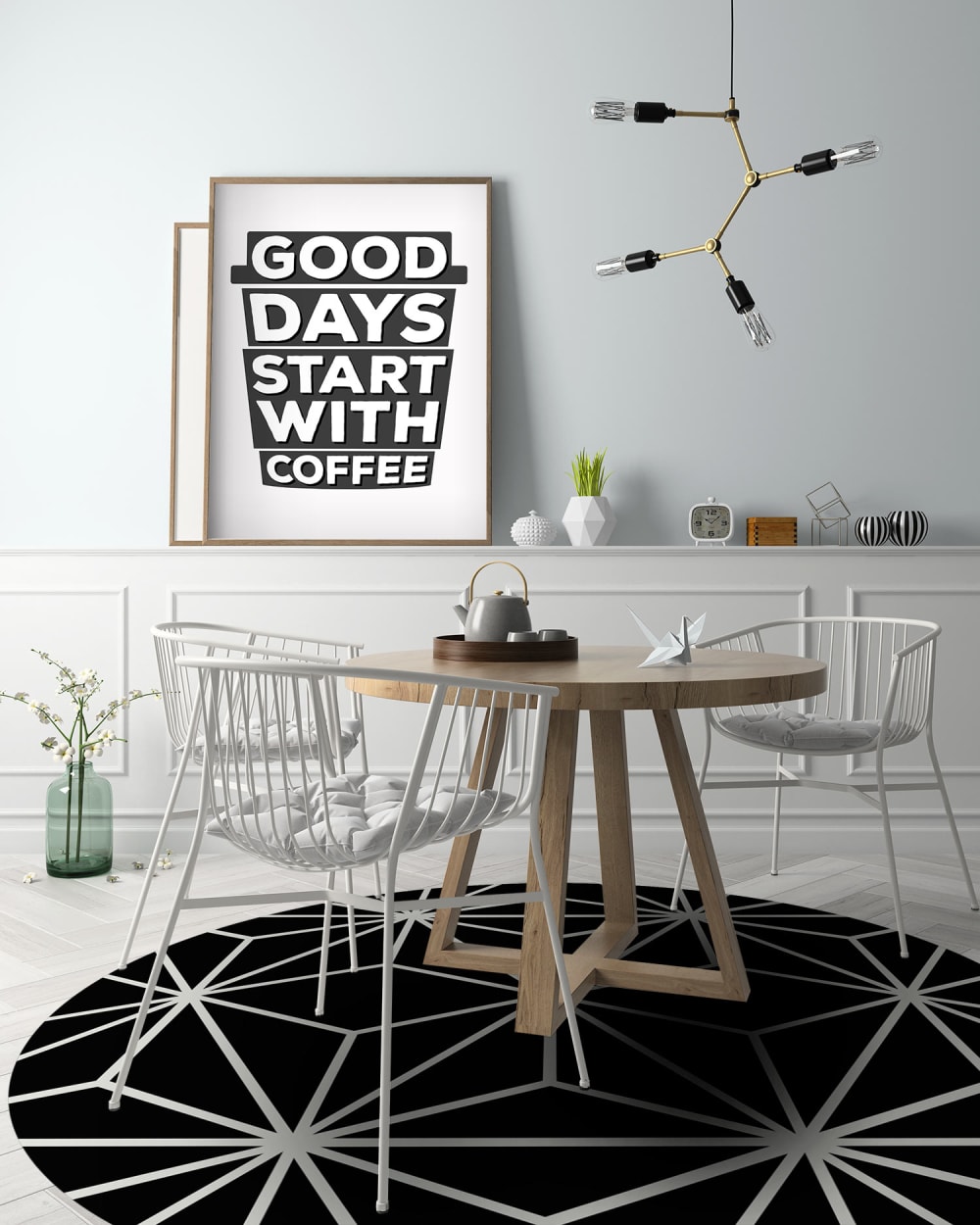 Alfombra vinílica redonda líneas estrellas negro 190x190 cm - Maisons du Monde