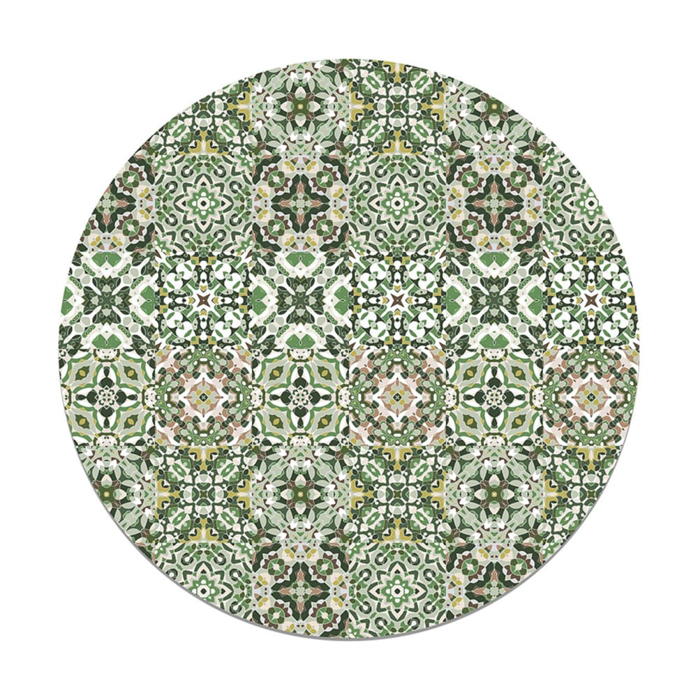 Alfombra vinílica redonda baldosa hidráulico oriental verde 190x190 cm
