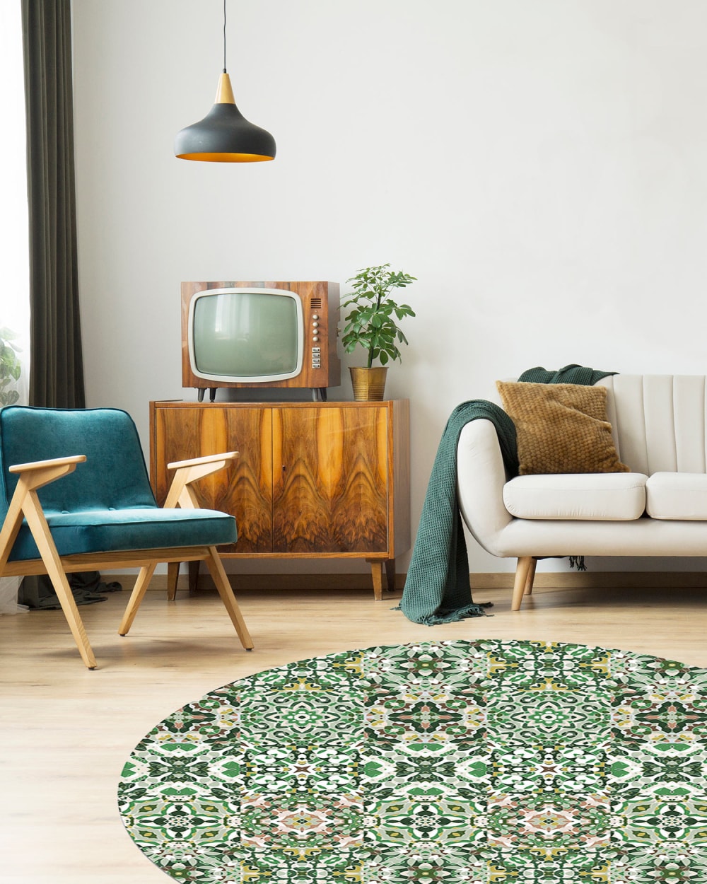 Alfombra vinílica redonda baldosa hidráulico oriental verde 190x190 cm - Maisons du Monde