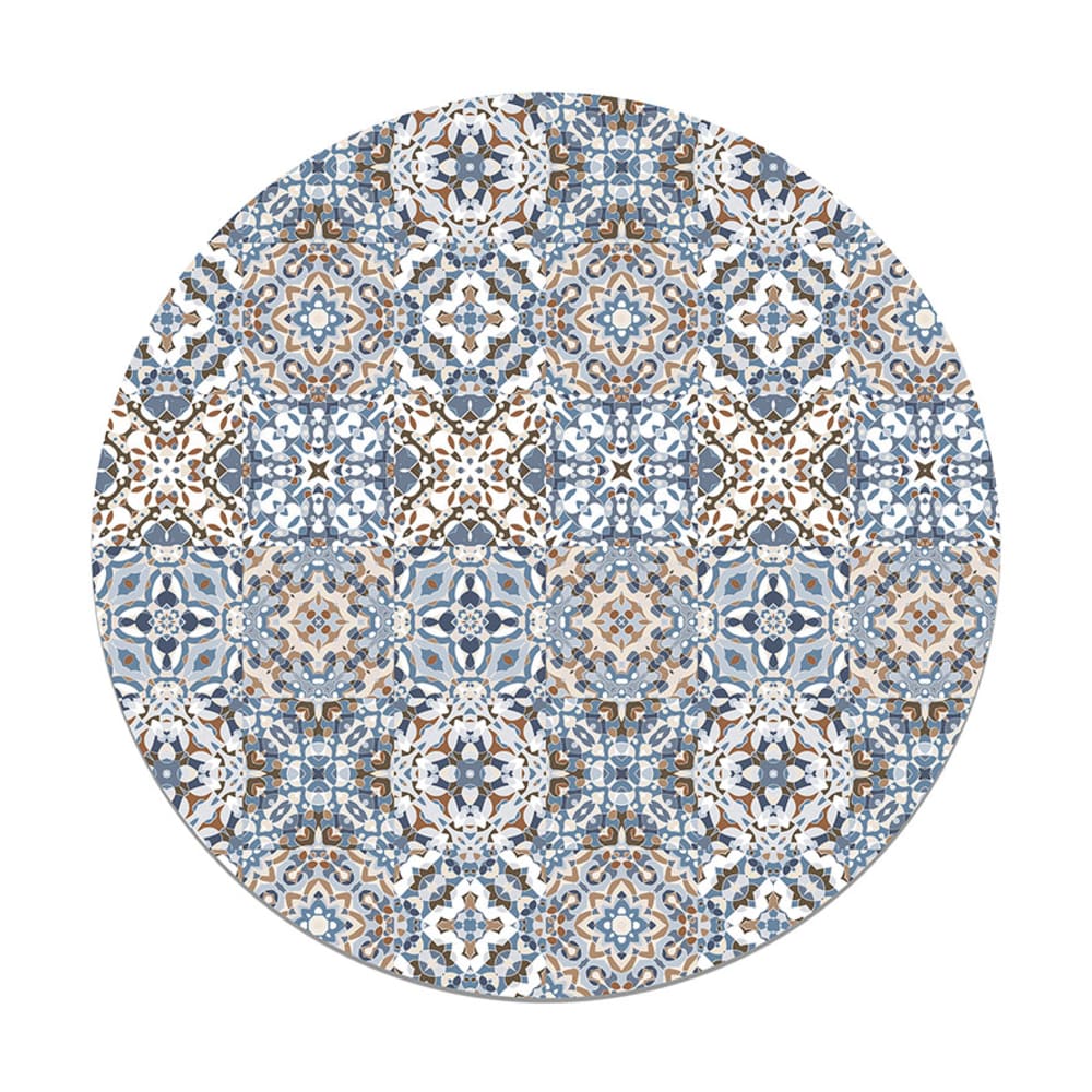 Alfombra vinílica redonda baldosa hidráulico oriental azul 150x150 cm