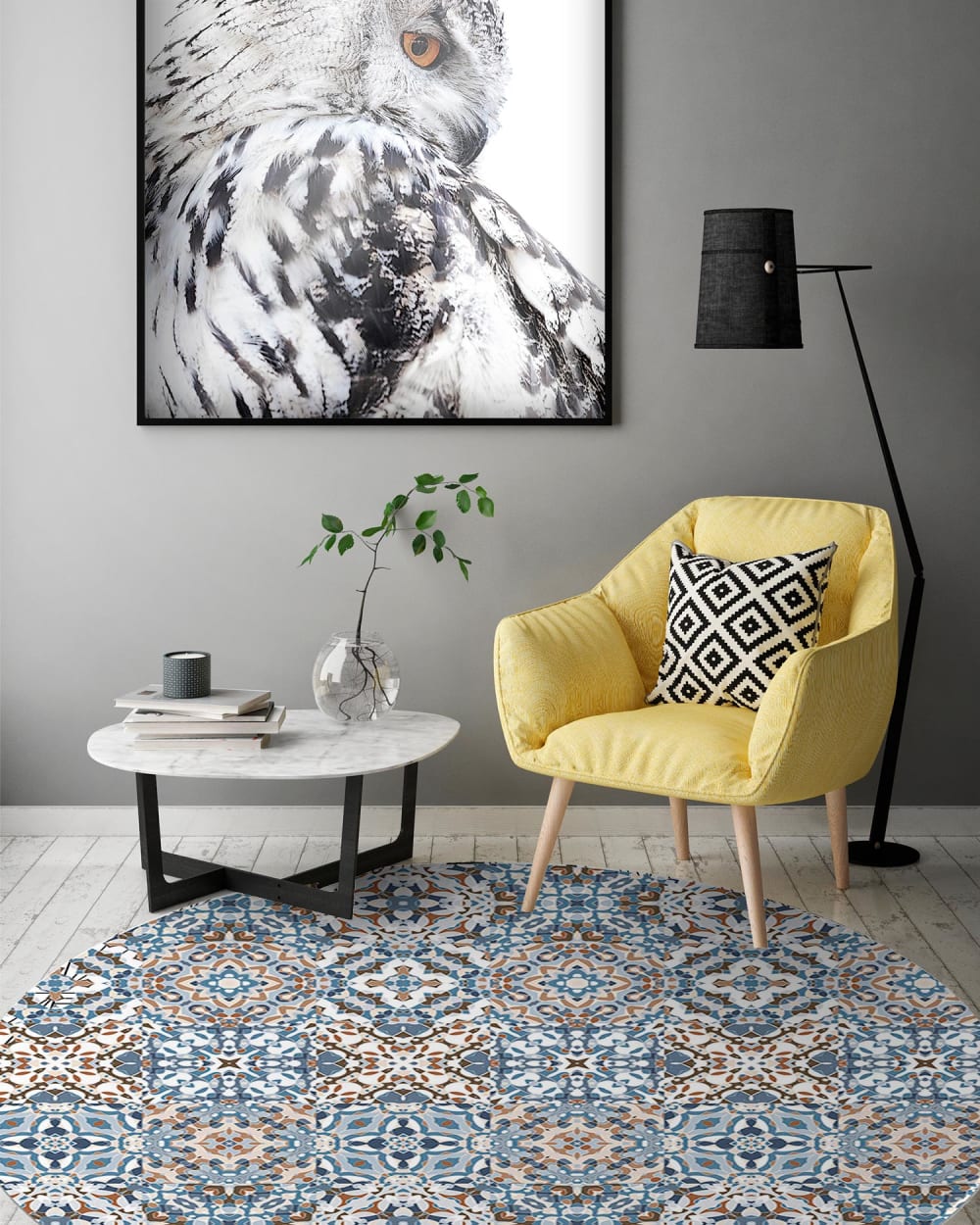 Alfombra vinílica redonda baldosa hidráulico oriental azul 190x190 cm - Maisons du Monde