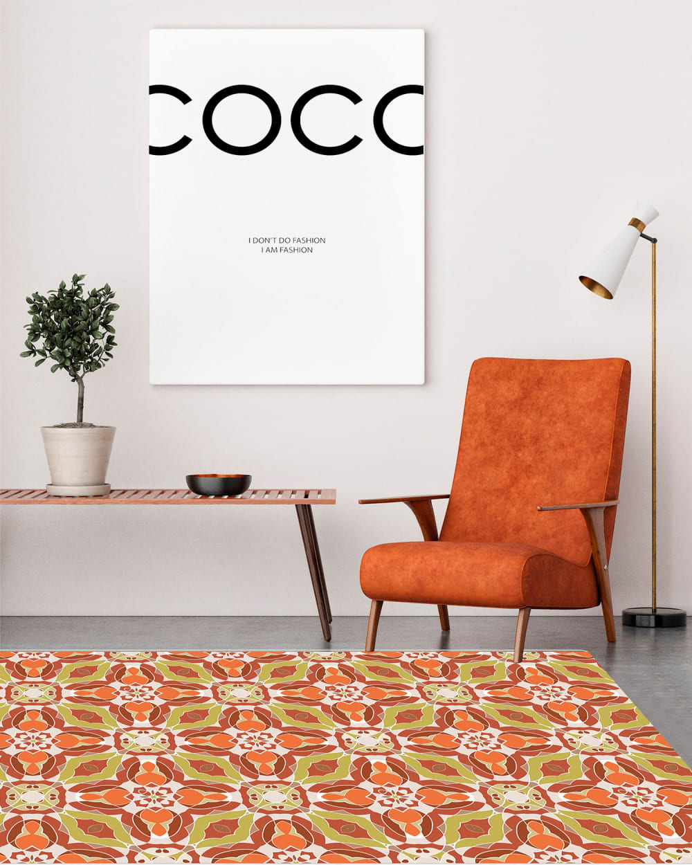 Tapis vinyle tuile kaléidoscope oriental orange 120x170cm — vue 3