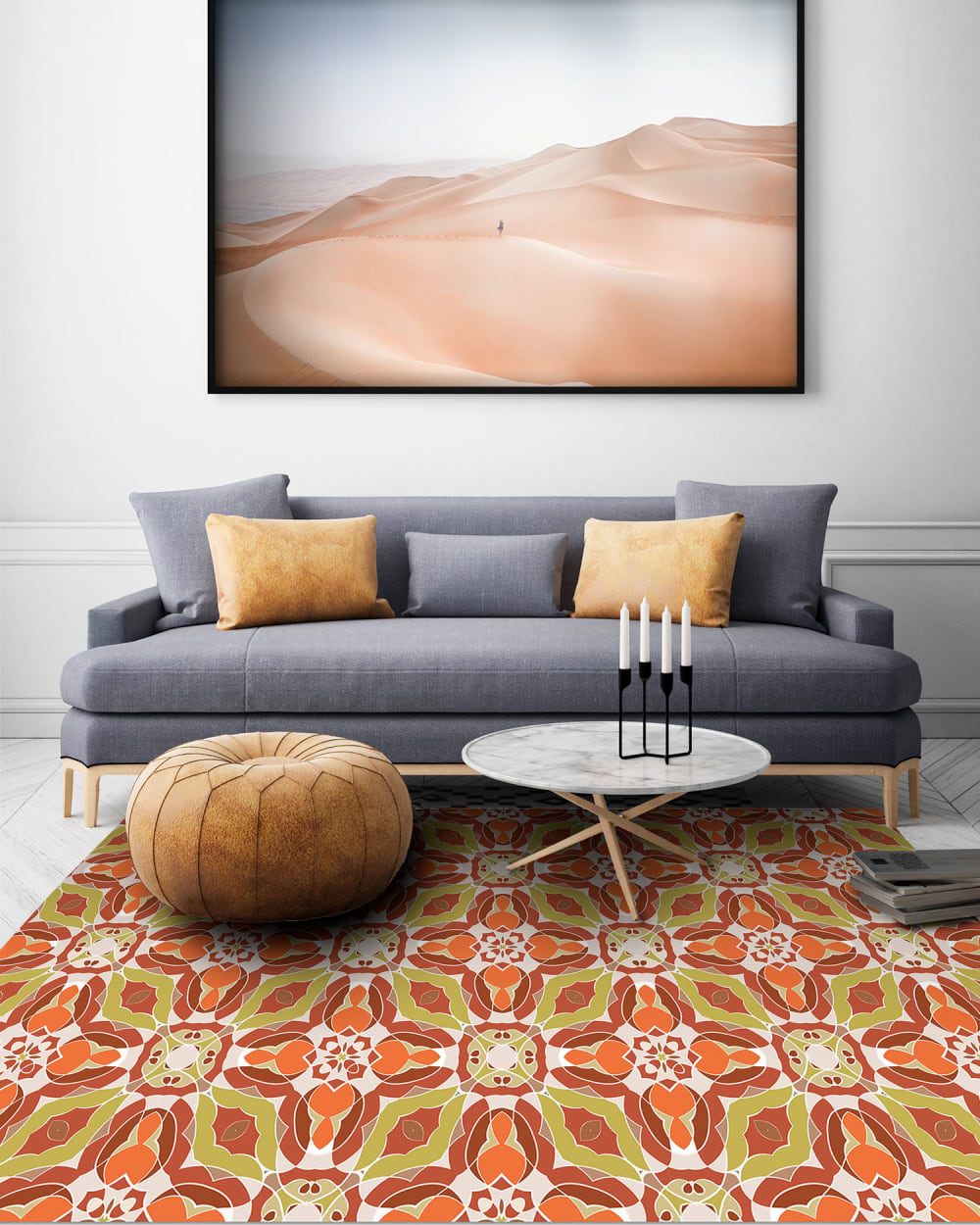 Tapis vinyle tuile kaléidoscope oriental orange 120x170cm — vue 4