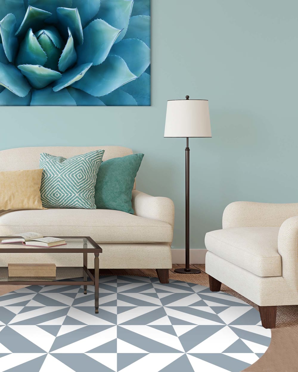 Alfombra vinílica redonda geometría azul 150x150 cm - Maisons du Monde