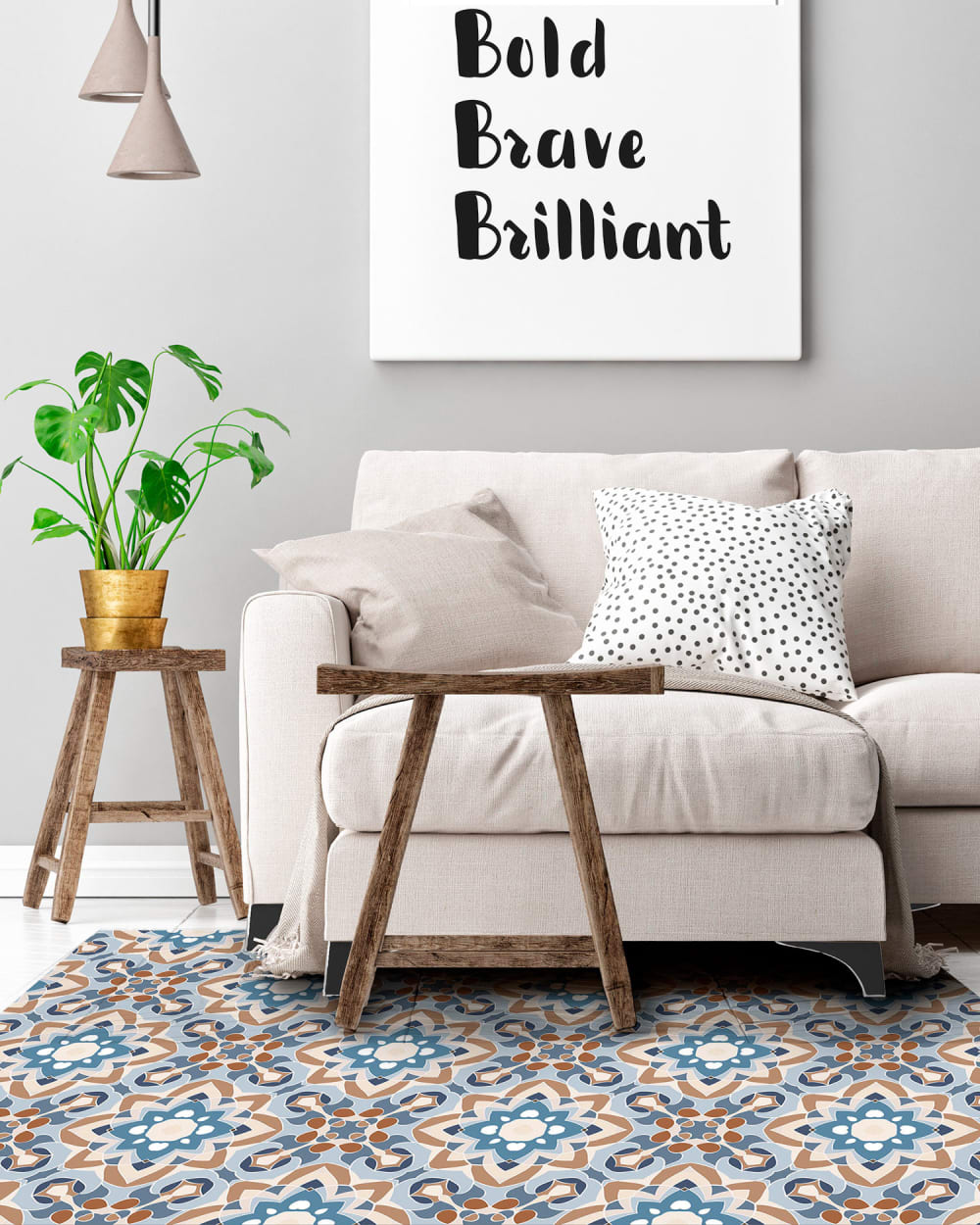 Alfombra vinílica azulejo oriental floreada azul 80x300 cm - Maisons du Monde