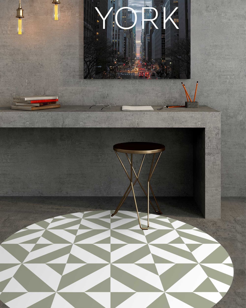 Alfombra vinílica redonda geometría verde 190x190 cm - Maisons du Monde