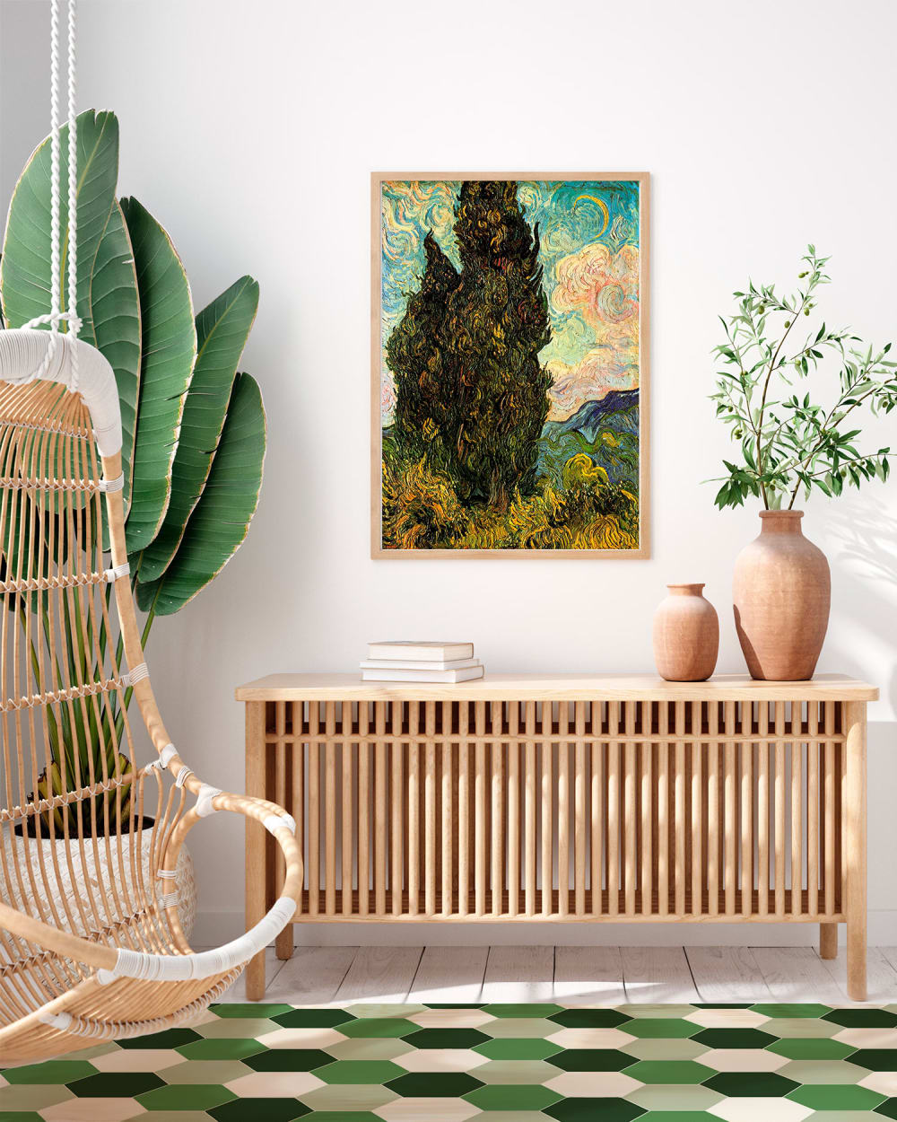 Tapis vinyle mosaïque hexagones de ton vert 300x200cm