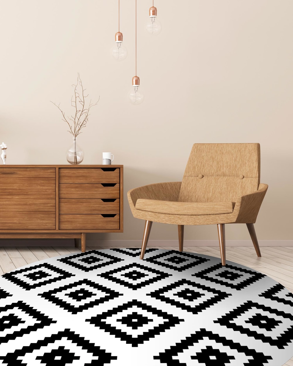 Alfombra vinílica redonda cuadros negro 150x150 cm - Maisons du Monde