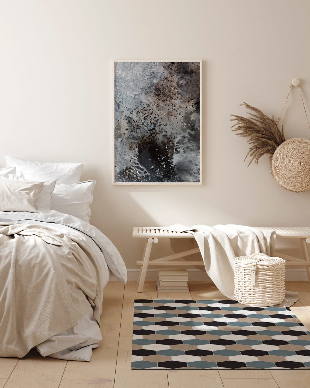 Tapis vinyle mosaïque hexagones de ton bleu 140x200cm — vue 3