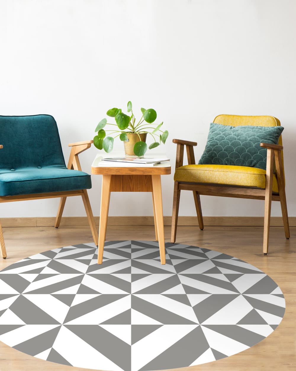 Alfombra vinílica redonda geometría gris 190x190 cm - Maisons du Monde