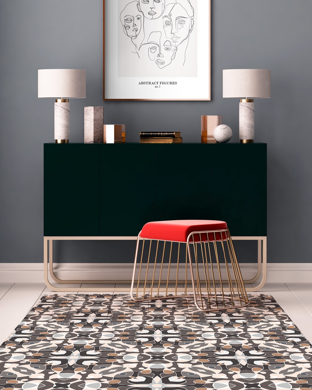 Alfombra vinílica estilo hidráulico oriental gris 80x300 cm - Maisons du Monde
