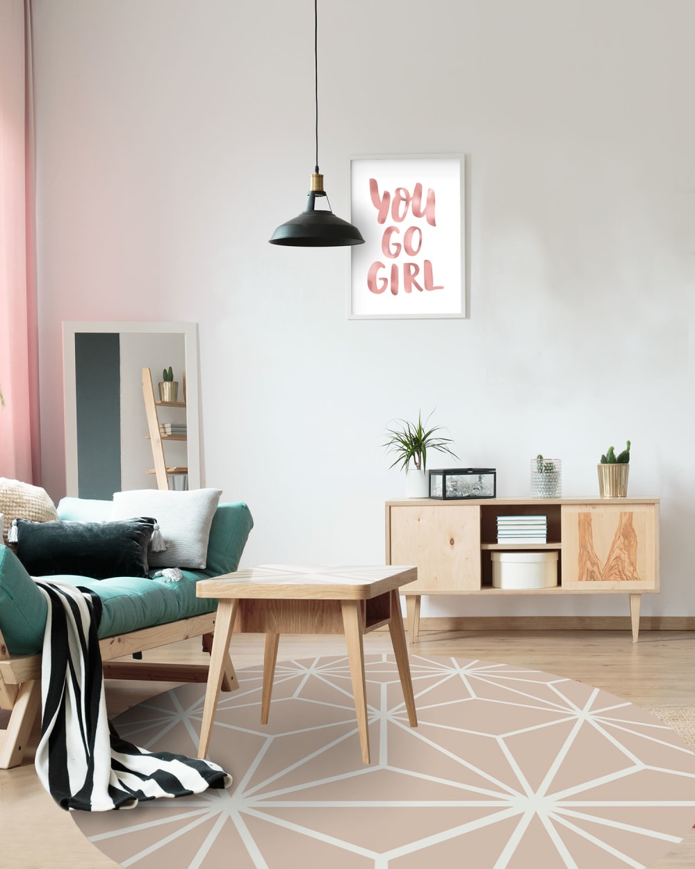 Alfombra vinílica redonda líneas estrellas rosa 100x100 cm - Maisons du Monde
