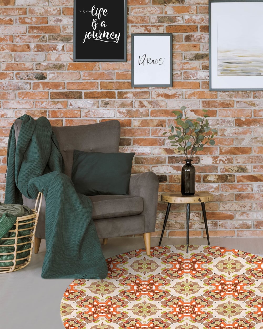 Alfombra vinílica redonda azulejo oriental naranja 150x150 cm - Maisons du Monde