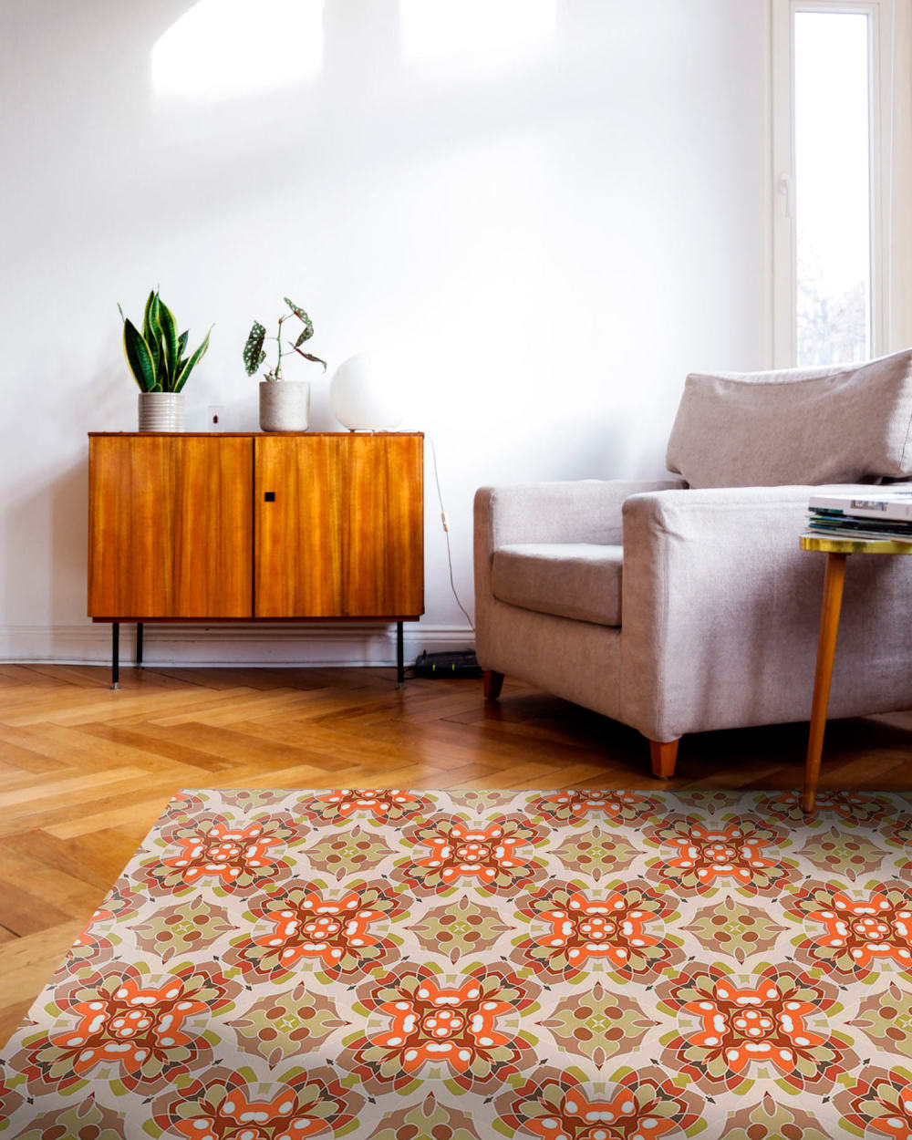 Alfombra vinílica azulejo oriental naranja 80x300 cm - Maisons du Monde