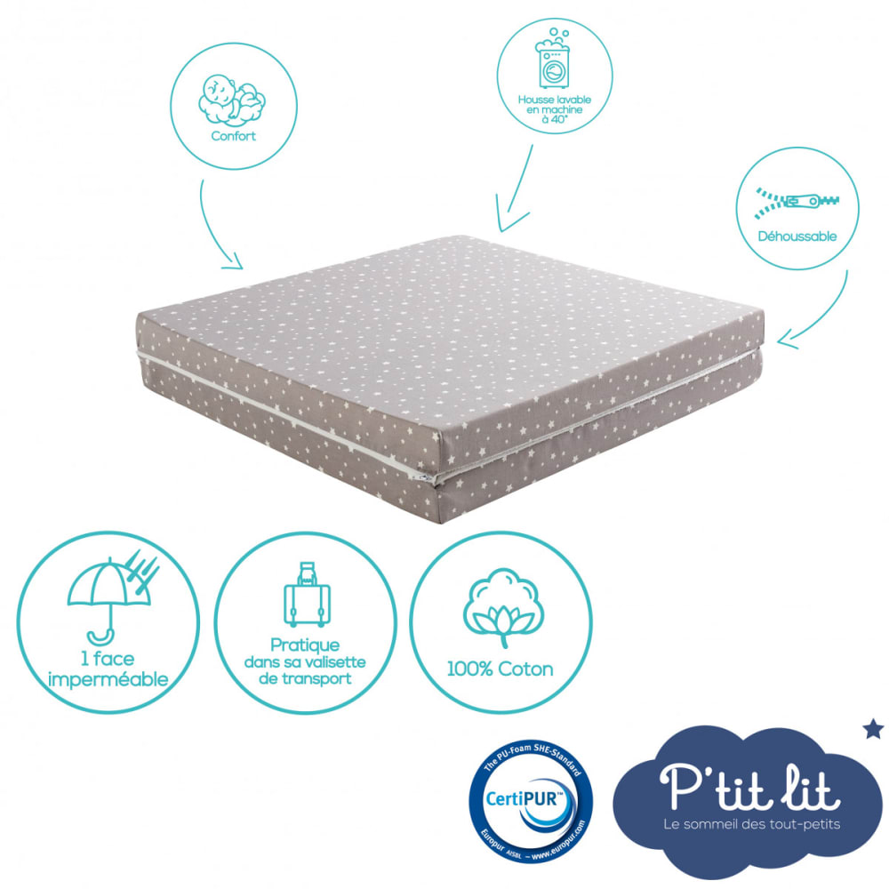 Matelas bébé pliant imperméable et déhoussable 60x120 (P'Tit Lit) - Image 1