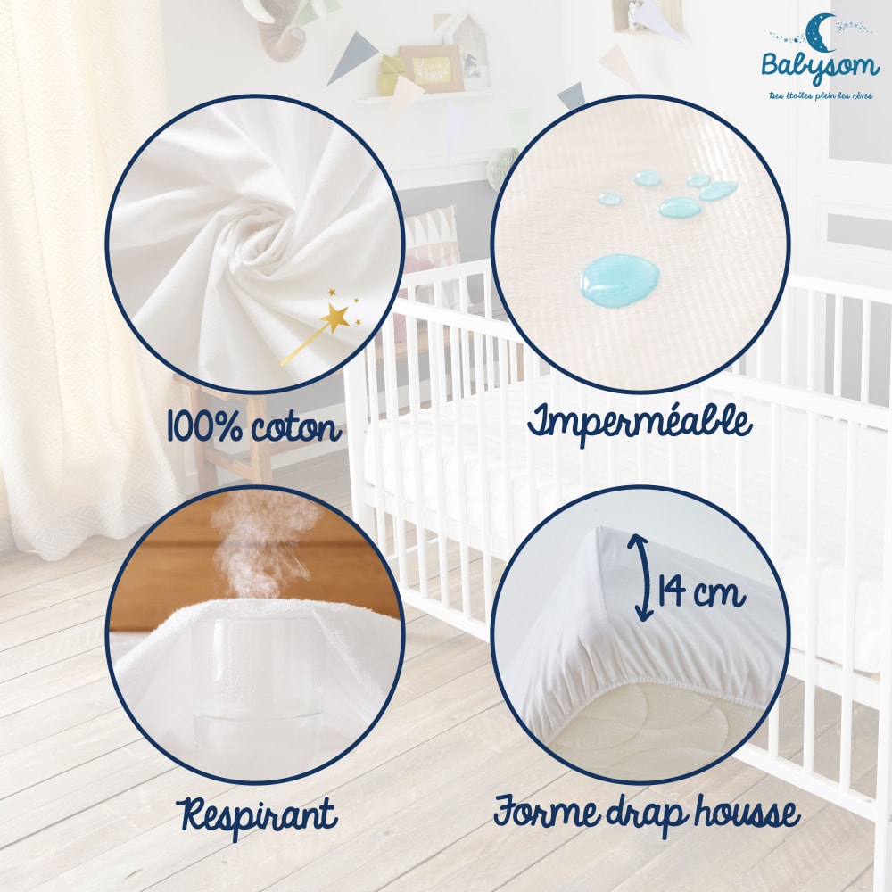 Drap housse bébé et alèse imperméable 70x140 (babysom) - Image 3