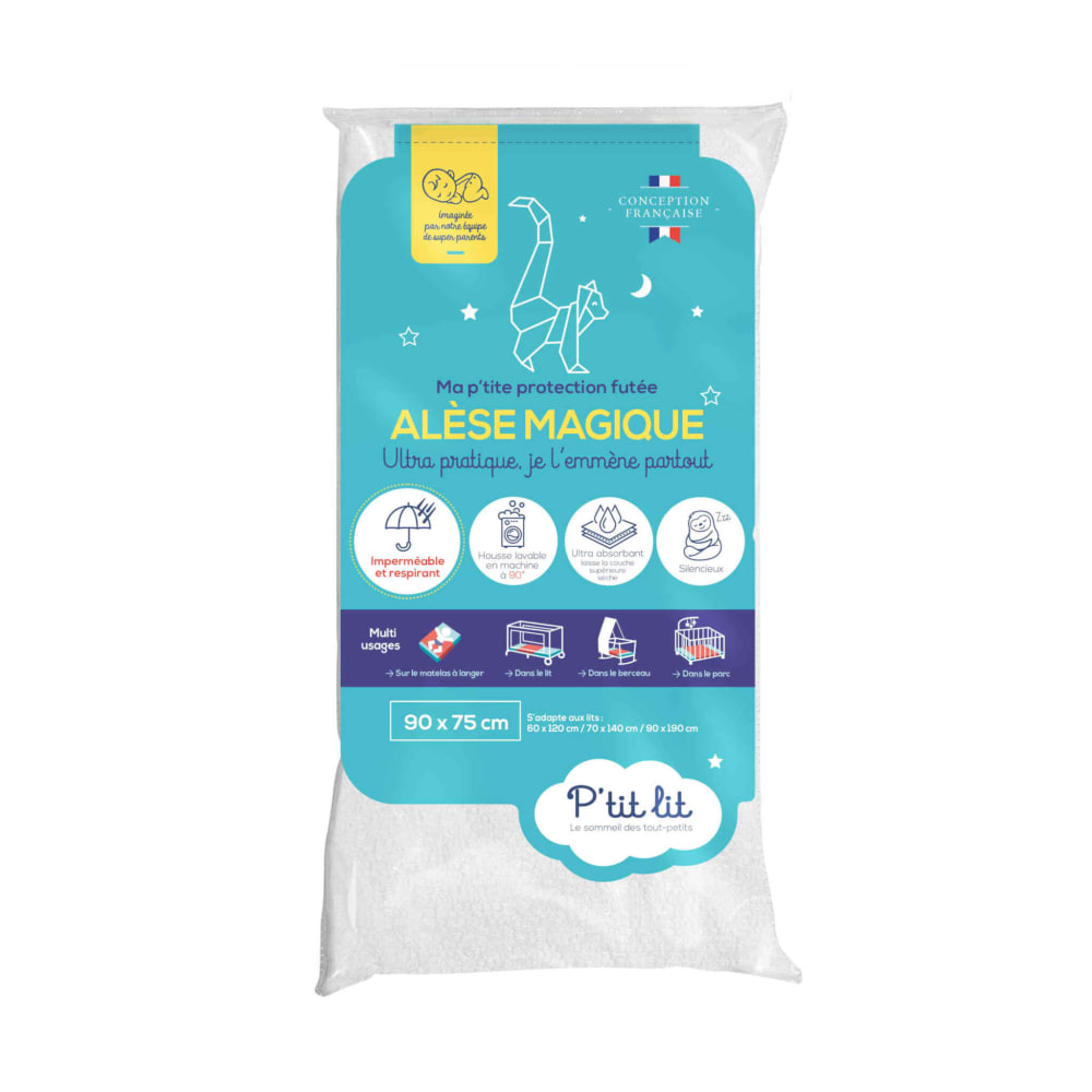 P'tit Lit Alèse en coton imperméable jersey polyester 90x75 cm Blanc Certifié Oeko-Tex Coton - 90x1x75cm