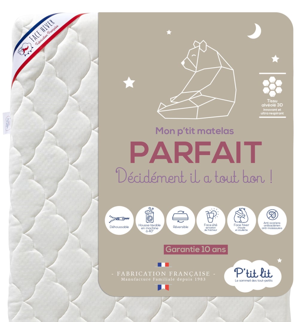 Matelas bébé réversible et déhoussable 60x120x10