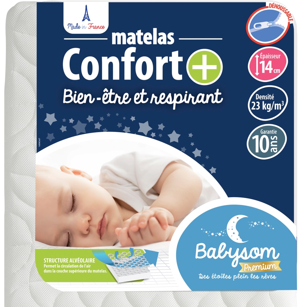 Matelas bébé respirant et déhoussable 70x140x14