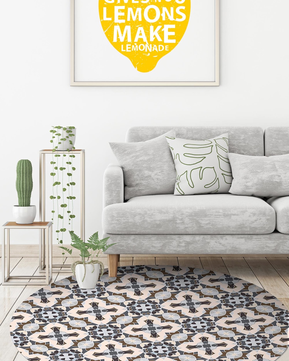 Alfombra vinílica redonda baldosín estilo oriental gris 190x190 cm - Maisons du Monde