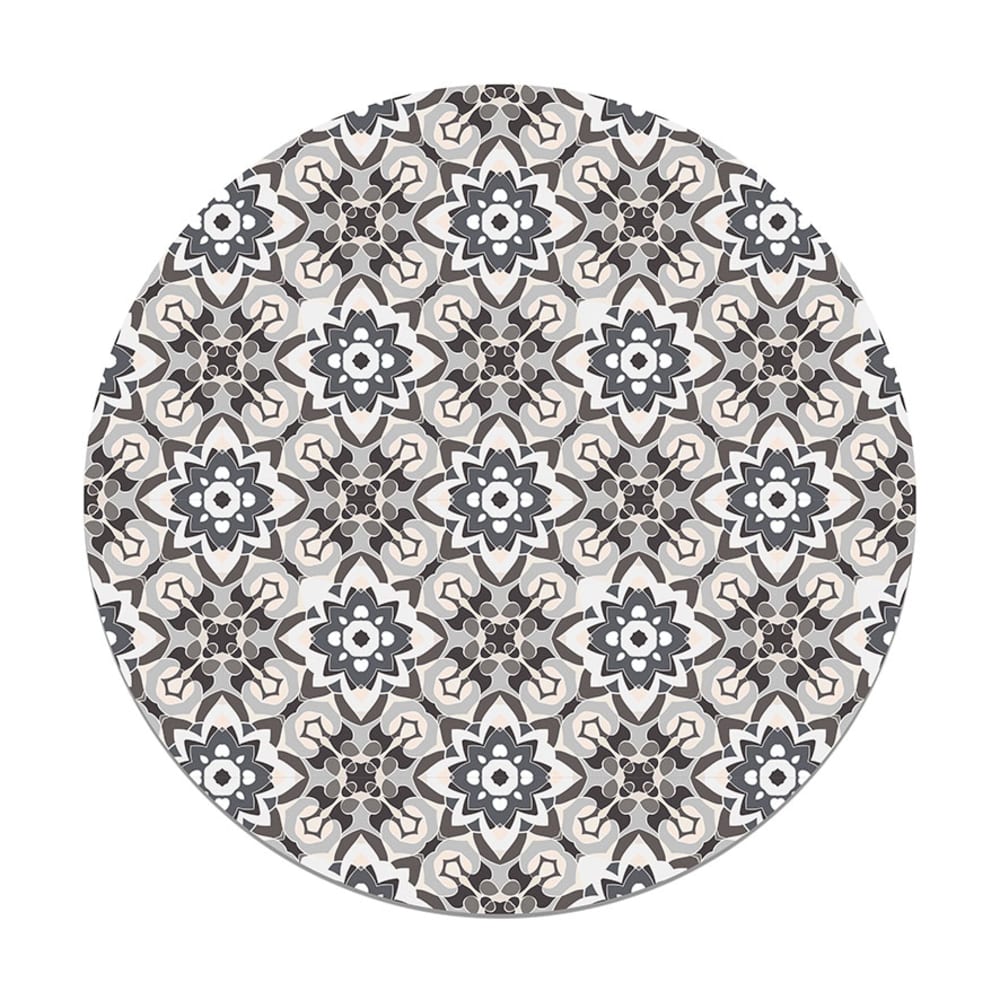 Alfombra vinílica redonda azulejo oriental floreada gris 100x100 cm