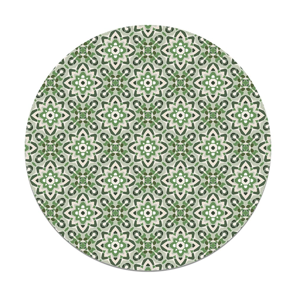 Alfombra vinílica redonda azulejo oriental floreada verde 190x190 cm