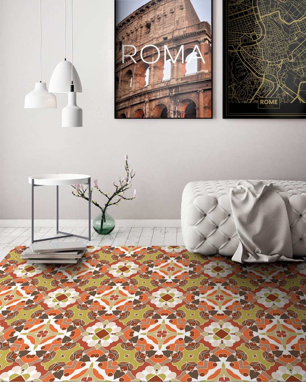 Alfombra vinílica hidráulico oriental naranja 200x200 cm - Maisons du Monde