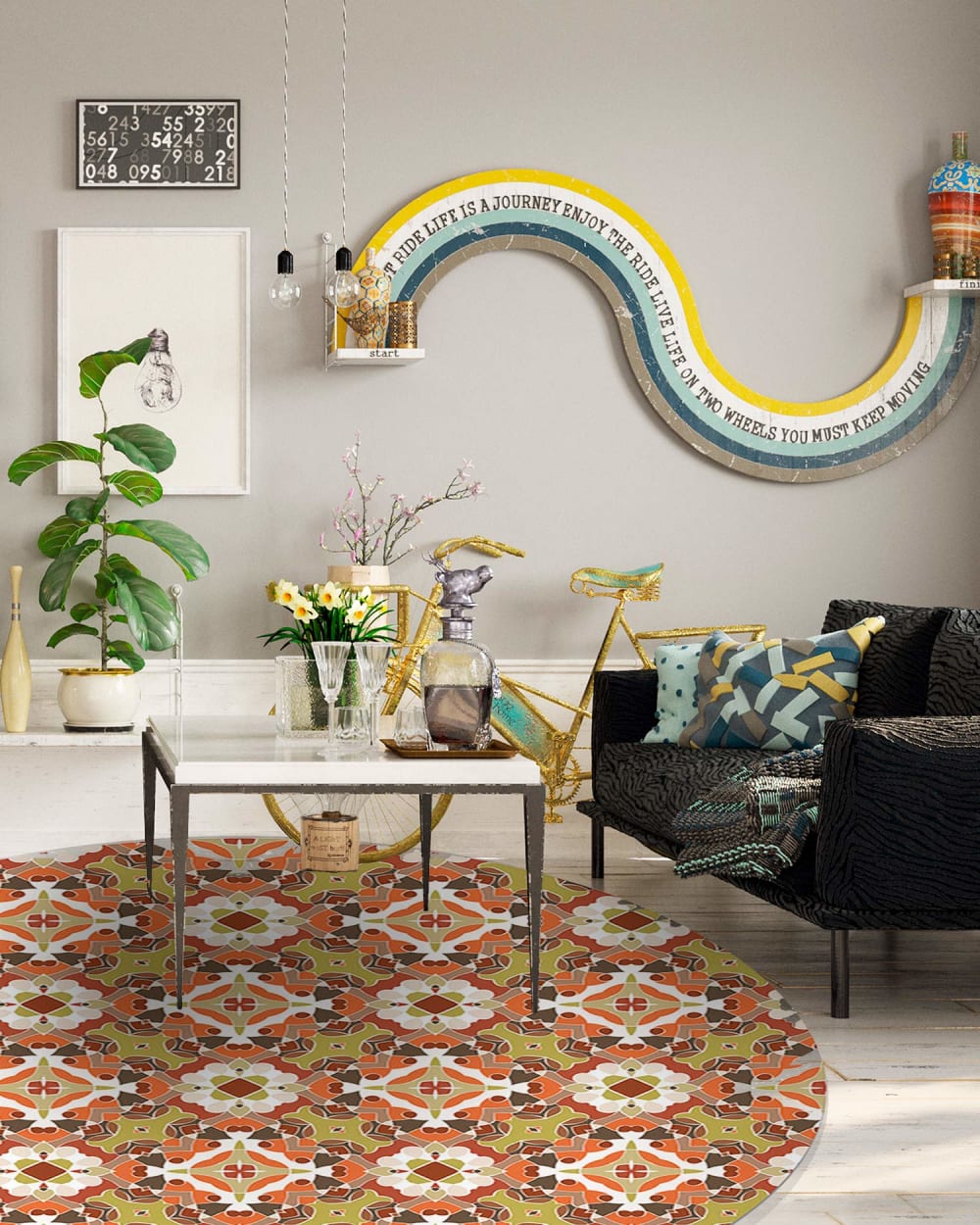 Alfombra vinílica redonda hidráulico oriental naranja 190x190 cm - Maisons du Monde