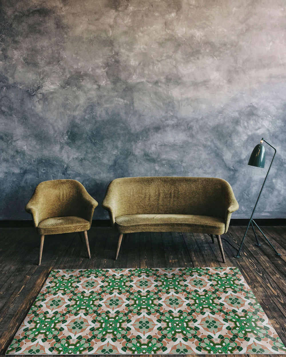 Alfombra vinílica azulejo oriental verde 80x200 cm - Maisons du Monde