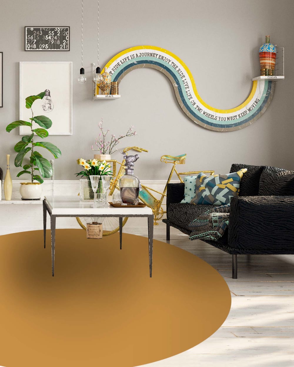 Alfombra vinílica redonda lisa mostaza 150x150 cm - Maisons du Monde