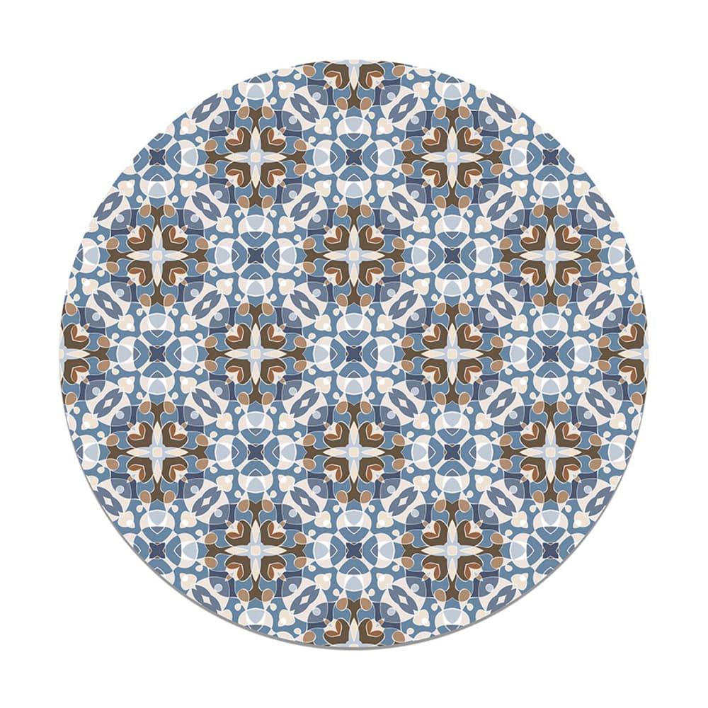 Alfombra vinílica redonda estilo hidráulico oriental azul 190x190 cm