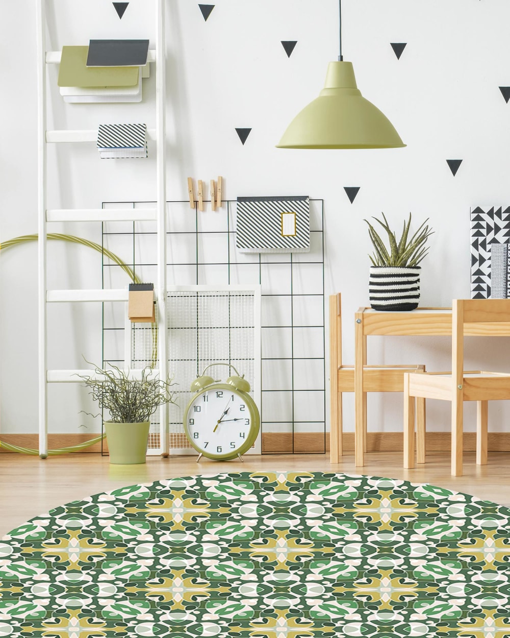 Alfombra vinílica redonda estilo hidráulico oriental verde 190x190 cm - Maisons du Monde