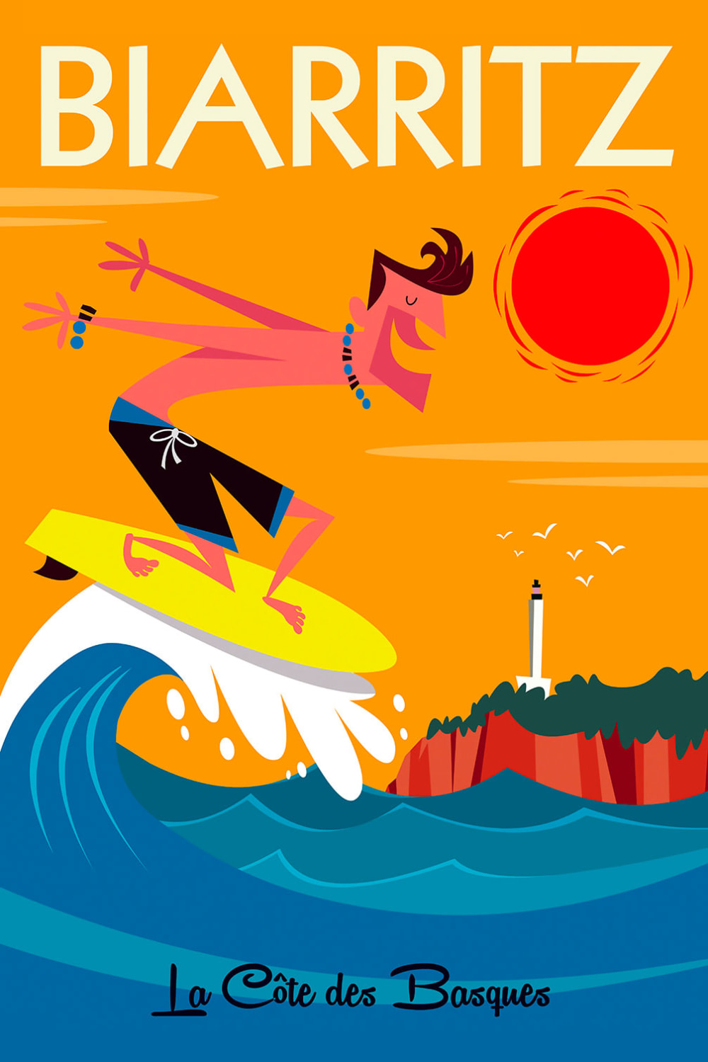 Tableau surf à Biarritz imprimé sur toile 40x60 cm