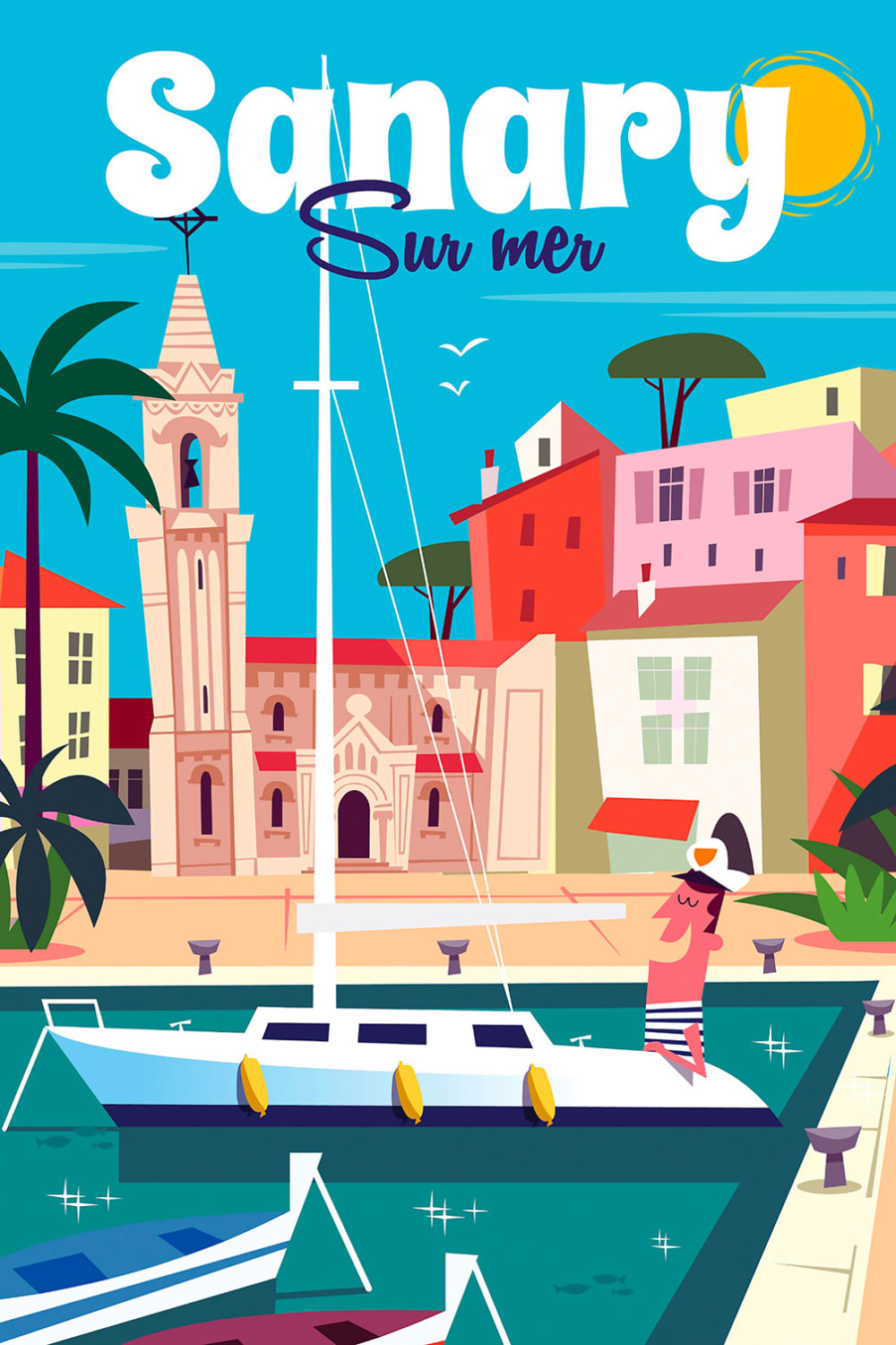 Vacaciones de cuadro en sanary impresión sobre lienzo 60x90cm