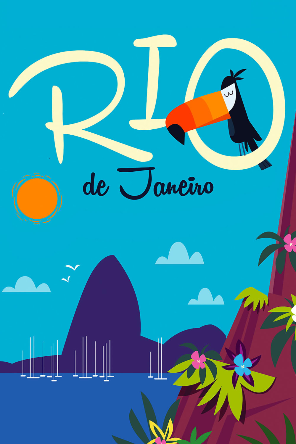 Tableau toucan à Rio de Janeiro imprimé sur toile 60x90 cm