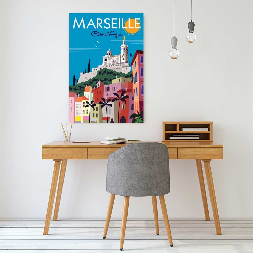 Tableau dessin vintage Marseille imprimé sur toile 60x90 cm