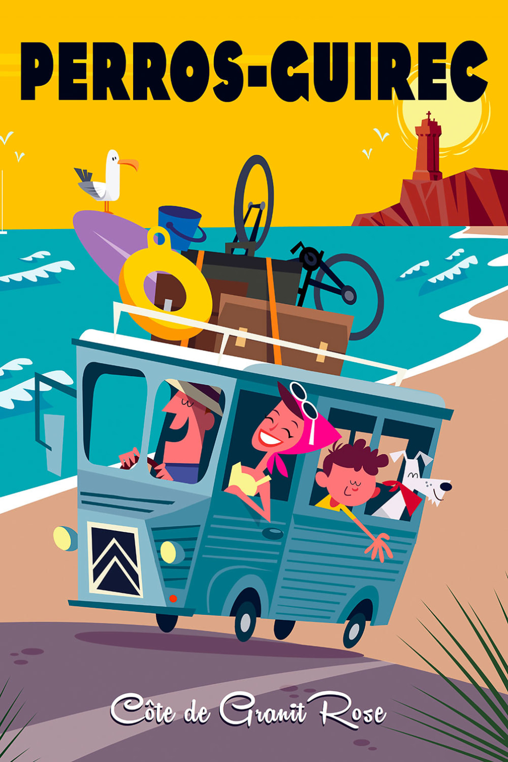 Tabella road trip a perros guirec stampa su tela 60x90cm - Modello Vintage - Multicolore - PES - Poliestere