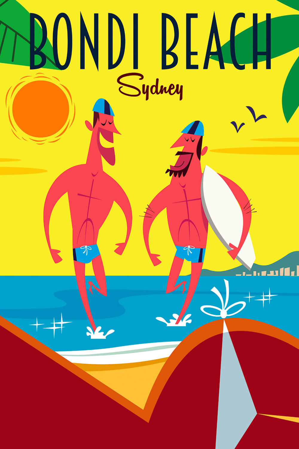 Tavola da surf a bondi beach stampa su tela 40x60cm - Modello Vintage - Multicolore - PES - Poliestere