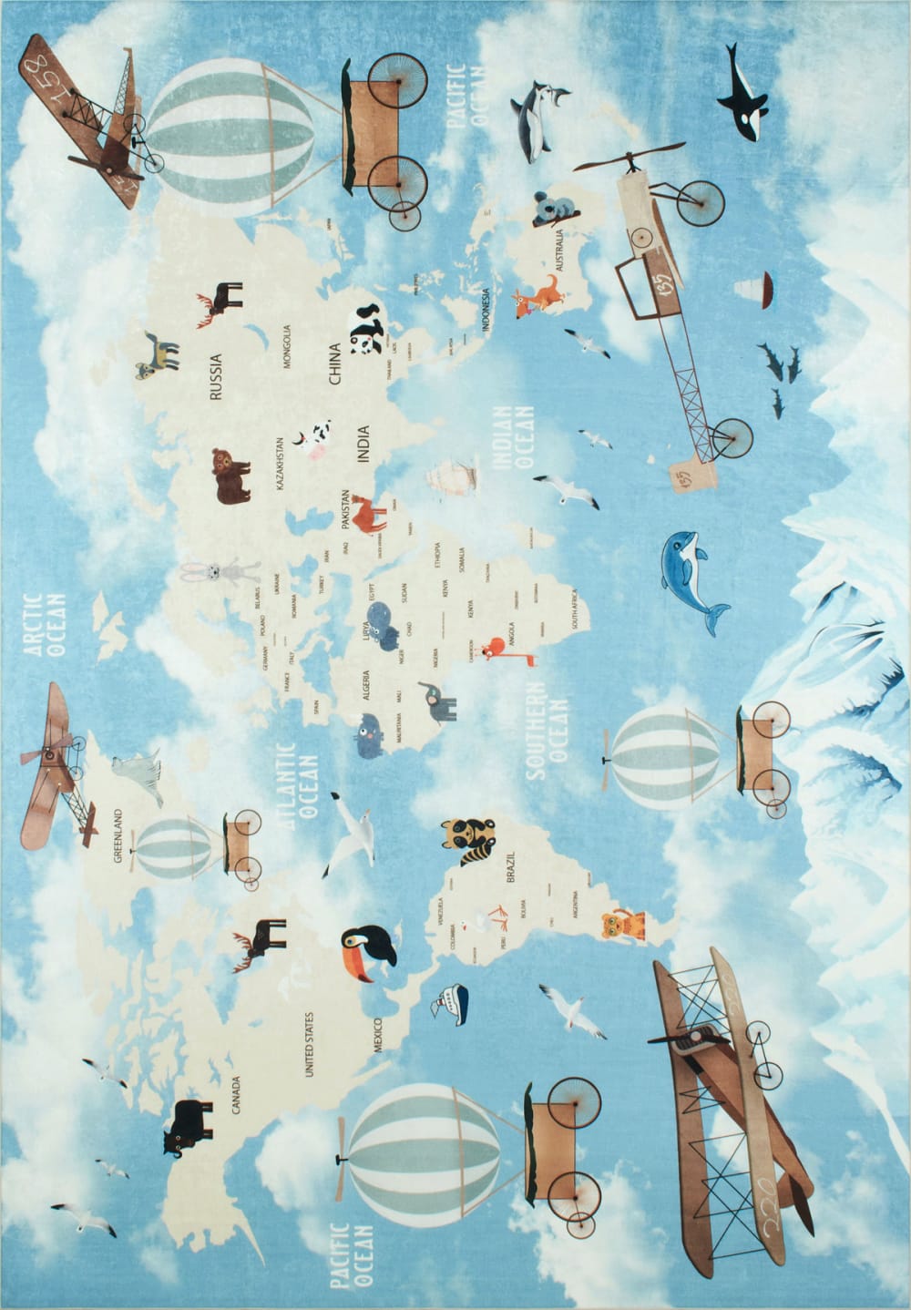 Nazar - Tapis enfant carte du monde avec animaux 80x150