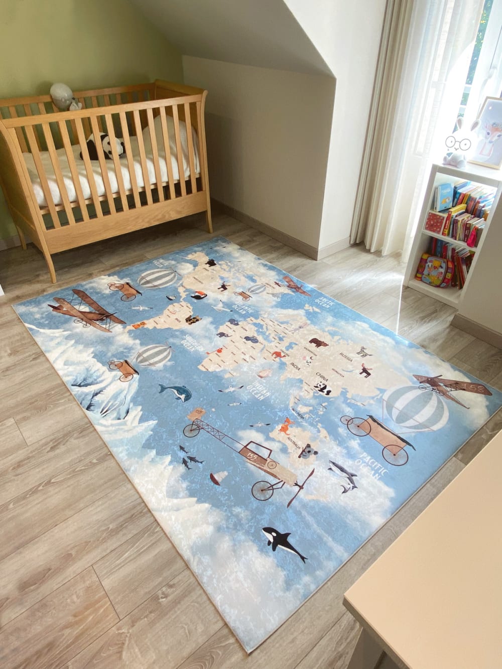 Tapis enfant carte du monde avec animaux 80x150 (Nazar) - Image 1