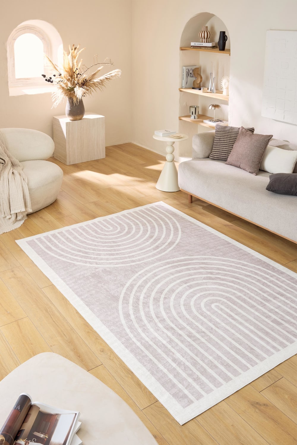 Tapis lavable arc en ciel beige et blanc 120x160 — vue 3