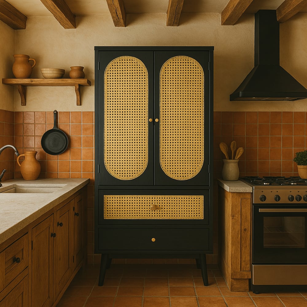 Buffet de Cuisine en Bois Noir avec Portes