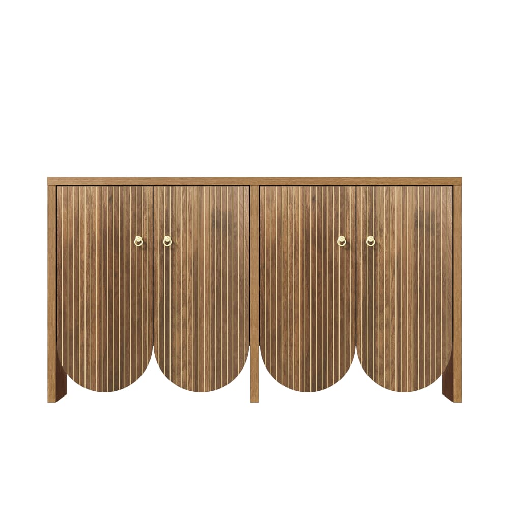 Mueble de TV de madera acanalada con puertas redondeadas estampadas