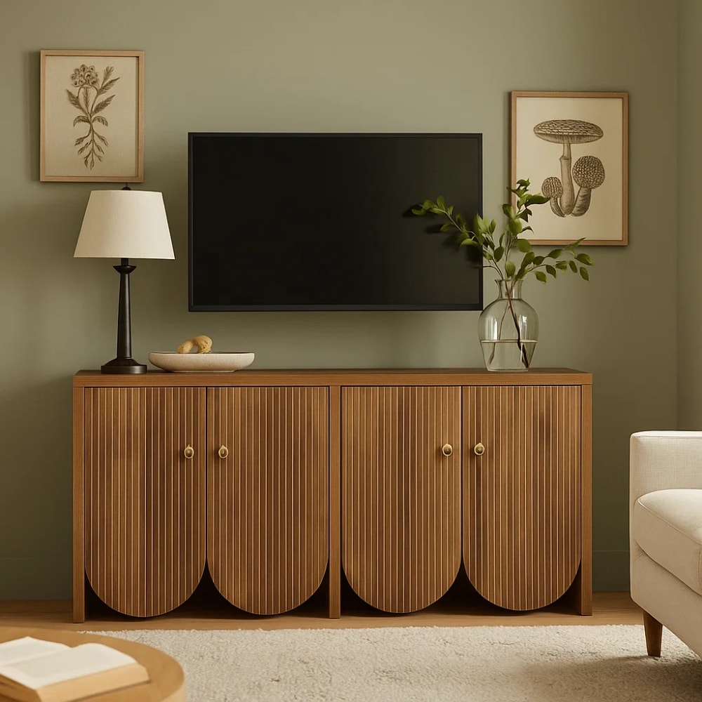 Mueble de TV de madera acanalada con puertas redondeadas estampadas - Maisons du Monde